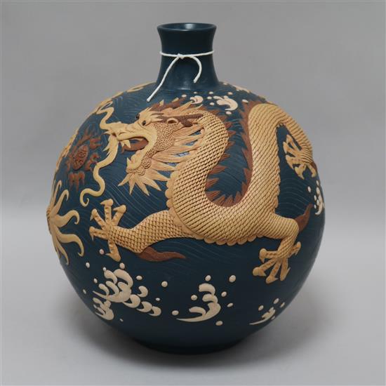 A large Chinese yixing pottery dragon vase height 30cm